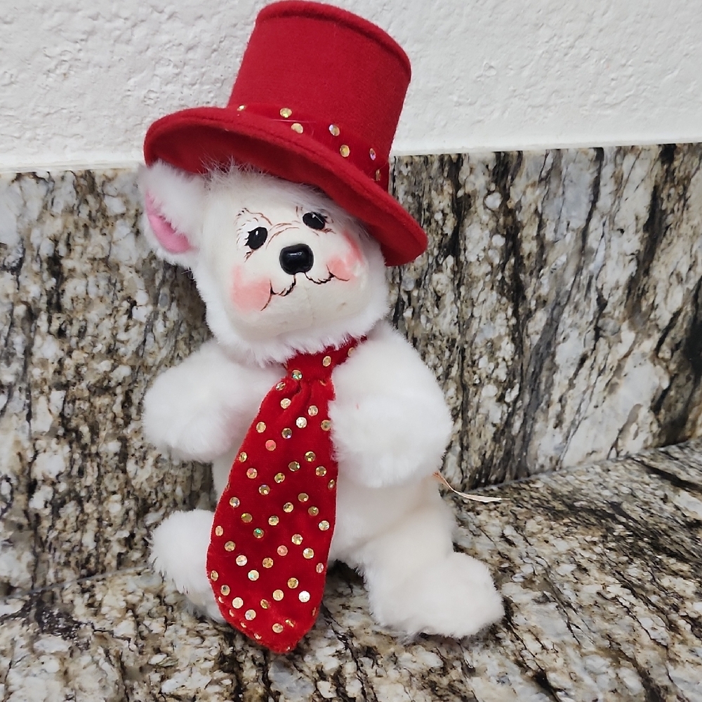 🥳 Annalee 2004 Valentine Sweatheart Teddy Bear Red Hat  Tie 7"